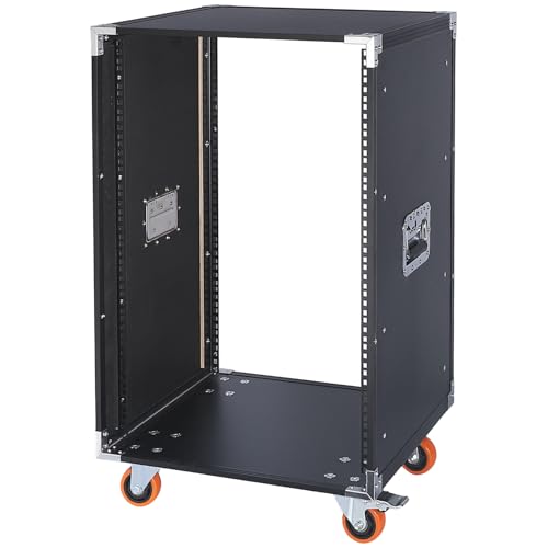 Movable AV Gear Rack 16U 19in Mobile Floor Standing Network Device Storage Cabinet Stand - Audio Stereo Studio DJ Equipment Rack Server IT Data Devices Storage Cabinet with Castors - size: 16U