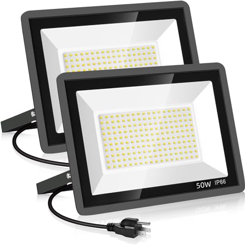 YANYCN 2 Pack 50W Warm White Led Flood Lights Outdoor,3000K Super Bright 7500LM Security Lights with Plug,Exterior IP66 Waterproof FloodLight for Basketball Court, Yard, Garden, Playground - color: 3000K 50W led flood light 2 pack