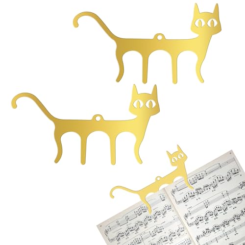 2 Pcs Golden Metal Music Book Clips Page Holders,Cute Cat Shaped - color: Gold