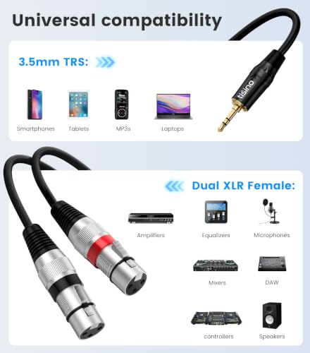 Tisino 2 Female XLR to 3.5mm TRS Y Splitter Mic Cable, Unbalanced, 3.3 FT | 3.5mm to Dual XLR Female Stereo Aux to XLR Cable for Mixer/Camera/PA System, Gold-Plated OFC Shielded HiFi Audio Y-Cord - size: 3.3 feet
