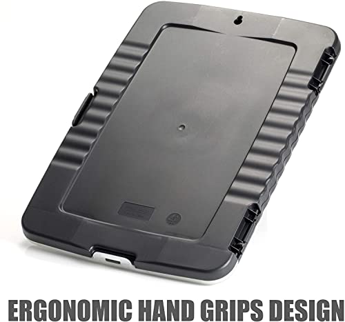 Officemate Slim Clipboard Storage Box, 10 x 14.5-Inches, Plastic Document Organizer with Storage Compartment and Pen Holder, Low-Profile Metal Clip, Charcoal, Pack of 6 - size: Pack of 6