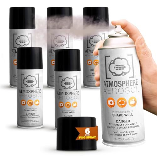 6 Pack Atmosphere Aerosol Haze/Fog Spray for Photography - Safe & Portable Mini Fog Machine Alternative - Smoke and Light Ray Effects Maker for Indoor and Outdoor, No Battery - Made in The USA - size: 6 pack