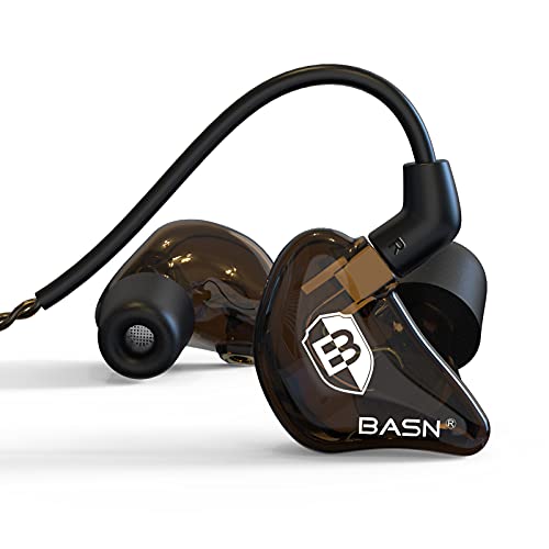 BASN Bsinger in Ear Monitor Headphones for Musician, Dual Dynamic Drivers Noise Isolating Earbuds with MMCX Inline Remote Mic Cable and Silver Plated Audio Cable (SPM-Brown) - color: SPM-Brown