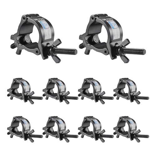 Truss Clamp Stage Light Clamp, 10PCS GZhuoNan Professional 35-40 mm Aluminium Black Small Size Light Clamps with TUV Certified, Heavy Duty 165LB Lighting Clamps, Fit for 1.4-1.6 Inch OD Tube/Pipe
