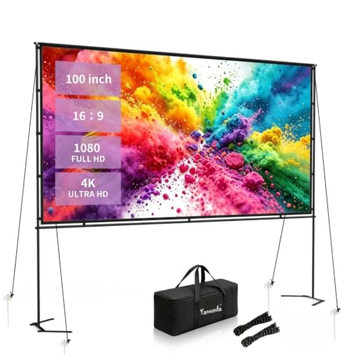Outdoor Projector Screen with Stand, 100-Inch Portable 16:9 Screen | 4K HD, Wrinkle-Free Display, Washable Fabric, Outdoor Ready, Easy Setup, Carry Bag Included