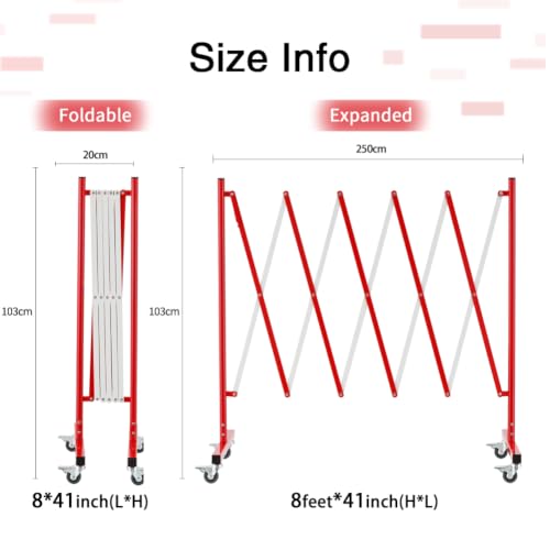 TRUNK 8ft Expandable Metal Barricade, Mobile Safety Gate, Red and White | High-visibility red/white finish for heavy-duty outdoor & warehouse safety - size: 8 FT Red and White-41 in(L-H)