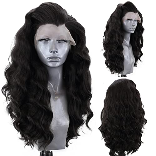 RONGDUOYI RDY Black Lace Front Synthetic Wig 24inch Loose Body Wave Heat Fiber Hair Long Wavy Lace Front Wigs for Women Half Hand Tied Wig Cosplay Daily Use Hair - color: Black-1