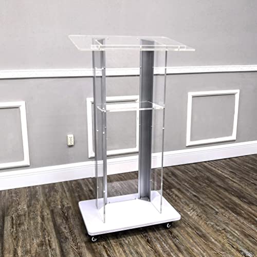 FixtureDisplays® Clear Acrylic Plexiglass Podium Steel Sides Church Pulpit School Lectern Debate Funeral Home Conference 14306NEW-NPF