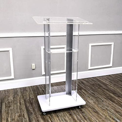 FixtureDisplays® Clear Acrylic Plexiglass Podium Steel Sides Church Pulpit School Lectern Debate Funeral Home Conference 14306NEW-NPF