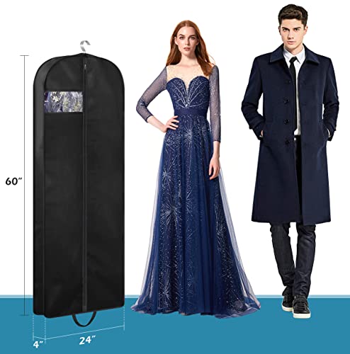 KIMBORA 60" Dress Garment Bags for Hanging Clothes Travel, Gusseted Garment Bags for Closet Storage with Handles for Long Gowns, Coats（3 Packs） - size: 60"