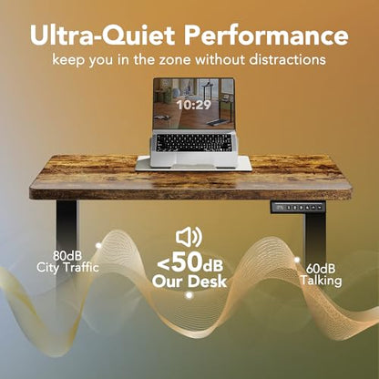 HUANUO 40x24 Inch Electric Standing Desk, Height Adjustable, Rustic Brown | 176 Lbs Capacity, Smooth Home Office Desk, 4 Memory Presets & Headphone Hooks, 28.3–46.5 Inch Height Range, Easy to assemble - color: Rustic Brown, size: 40" X 24"
