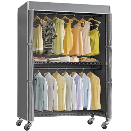 VIPEK R2C Plus Rolling Clothes Rack with Cover Portable Closet Heavy duty - color: Black Rack with Grey Cover, size: R2C Plus