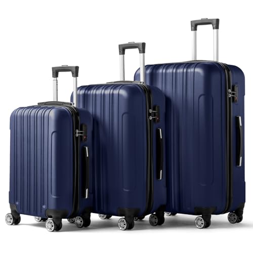 Karl home Luggage Set of 3 Hardside Suitcase Sets - Navy Blue (20/24/28) - color: Navy Blue, size: 3 Piece Set