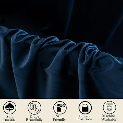 YOFUN Navy Blue Velvet Blackout Curtains 2 Panels Set, 90 inches Long Grommet Top Thermal Insulated Velvet Drapes for Guest Room/Bedroom/Home Office, W52 x L90 in - color: Navy Blue, size: 52"W x 90"L (Pack of 2)