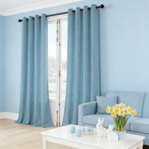 SNITIE Sky Blue 52”x84” Long Velvet Curtains with Grommet - 2P - color: Sky Blue, size: 52"W x 84"L (Pack of 2)