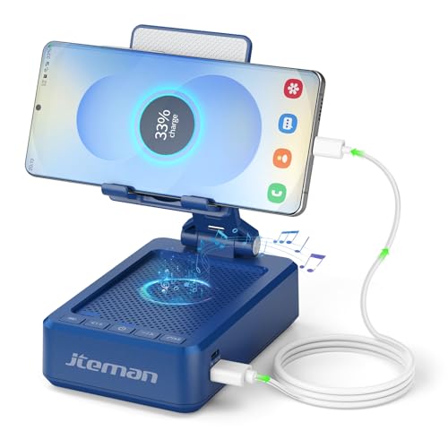 JTEMAN Cell Phone Stand with Bluetooth Speaker and Charging Function | HD Sound, Adjustable Phone Holder, Rechargeable Audio Speaker Stand for iPhone/Android, Cool Tech Gadgets Gifts for Men Women - color: Blue