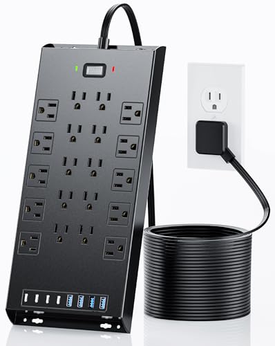 Surge Protector Power Strip 4800J, LeZone 10Ft Long Extension Cord Flat Plug, 20 Outlets 4 USB-A 4 USB-C Ports, Wall Mountable, Home Office Dorm Essentials, Black - size: 10FT, style: 20AC+8USB(1-Side)
