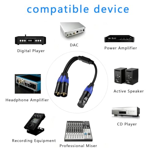XLR Splitter Cable, (11.8 Inches) 1 Female to 2 Male Patch Y Cable, Balanced Microphone Splitter Cord Audio Adaptor for Stero Mic to L&R Audio Track - size: 0.98 ft, 1-Pack