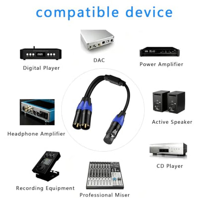 XLR Splitter Cable, (11.8 Inches) 1 Female to 2 Male Patch Y Cable, Balanced Microphone Splitter Cord Audio Adaptor for Stero Mic to L&R Audio Track - size: 0.98 ft, 1-Pack