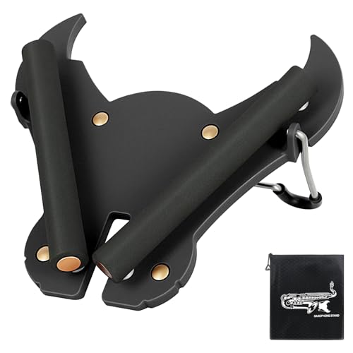 EASTROCK Bull-Head Style Tenor Saxophone Stand, Sax Stand for Tenor Sax, Sponge Protection, Non-Slip Feet, Reinforced Backplate, Stable & Portable Design-Black