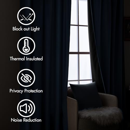 MIULEE Navy Blue Velvet Pinch Pleat Blackout Curtains W52 X L84 Inches - color: Navy Blue, size: 52"W x 84"L (Pack of 2)