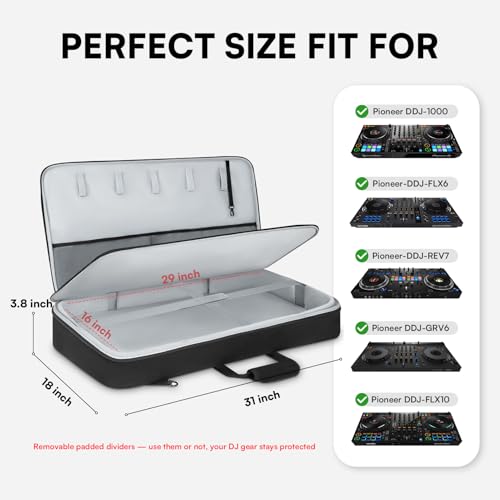 AUROTIER DJ Controller Bag for DDJ FLX10/DDJ REV5/DDJ GRV6/DDJ FLX6/DDJ 1000/DDJ 800, Padded DJ Backpack with Multi-pocket for 17 Inch Laptop, DJ Carrying Mixer Case for DJ Equipment, Grey - color: Grey