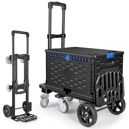 KEDSUM 4-in-1 Convertible Dolly Cart with Folding Crate, 600LBS Heavy Duty Hand Truck Dolly, Hand Truck with Adjustable Handle Angle & Expandable Base for Home,Warehouses,Dorm, Collapsible - size: 600LBS-6 Wheels with Folding Crate