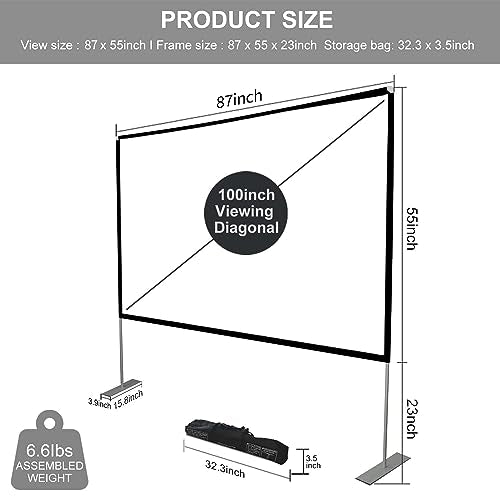 SKERELL Outdoor Projector Screen with Stand 100 Inch: Portable Projection Screen for Outside Theater Home Backyard Movies - size: 100 inch