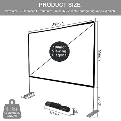SKERELL Outdoor Projector Screen with Stand 100 Inch: Portable Projection Screen for Outside Theater Home Backyard Movies - size: 100 inch