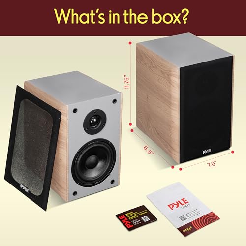 Pyle 5.25" Home Audio Speakers, 2-Way Passive Bookshelf, 200W Max Power, 1" Silk Dome Tweeter, Composite Woofer, Gold Plated 5 Way Binding Post, Rubber Surrounds, Beautiful Wood Grain Finish - Pair - color: Farmhouse Wood, size: 5.25 inch