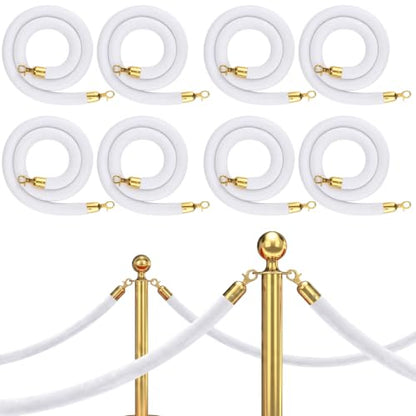 Woanger 8 Pack Velvet Stanchion Rope, 6 Feet Crowd Control Stanchion Ropes Safety Barrier with Silver Plated Hook for Carpet Events Movie Theaters Grand Openings Hotels Party | Crowd Control Barrier for Red Carpet Events, Theaters, Hotels, Grand Openings,