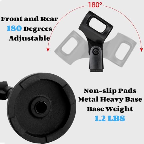 YOUEON 2 Pcs Microphone Stand Desktop, Adjustable Table Mic Stand with Mic Clip and 5/8" Male to 3/8" Female Screw Adapter, Heavy Base, Compatible with Most Mics (Pack of 2) - size: style 1 (Pack of 2)