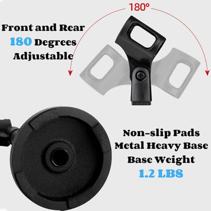 YOUEON 2 Pcs Microphone Stand Desktop, Adjustable Table Mic Stand with Mic Clip and 5/8" Male to 3/8" Female Screw Adapter, Heavy Base, Compatible with Most Mics (Pack of 2) - size: style 1 (Pack of 2)