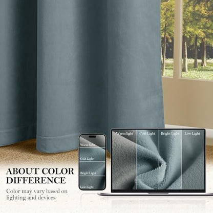 NICETOWN Stone Blue Velvet 100% Blackout Curtains 96 inch Long 2 Panels, 52 X 96 Energy Saving UV Protection Sun Blocking Window Treatments & Drapes for Bedroom Living Room and Nursery, 8 feet Length - color: 100% Blackout - Stone Blue, size: 52"W x 96"L