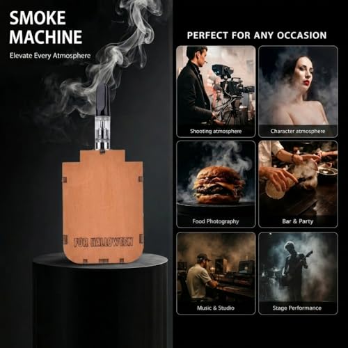 Portable Mini Fog Machine Handheld Smoke Maker with Remote Control Wireless Wooden Fogger Kit for Photography Video Cosplay Props Food Styling Includes Carrying Case and Fluid (Round-Bottom Style) - color: Round-Bottom Style