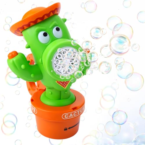Palksky Bubble Machine for Kids Toddlers, Rechargeable Bubbles Blower Maker with Lights for Parties, Automatic Bubbles Blower Machine for Outdoor Wedding Birthday Party - style: Green Cactus Bubble Machine