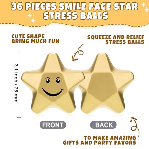 Deekin 36 Pcs Star Stress Balls Foam Relief Toys Bulk,Smile,3.1 Inch | Mini Star Squeeze, Portable Pocket Size, Anxiety, Perfect Teacher Incentives, Office Stress Relief & Party Favor Supplies - size: 3.1 Inch, style: Smile