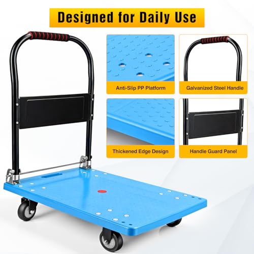Platform Cart 880 lbs Heavy Duty Push Cart Dolly with 5 Inch TPR Wheels 36 x 24 Inch PP Deck Flatbed Cart Platform Truck for Home Garage Warehouse Use Black - color: 880 Lbs|blue|36x24 Inch