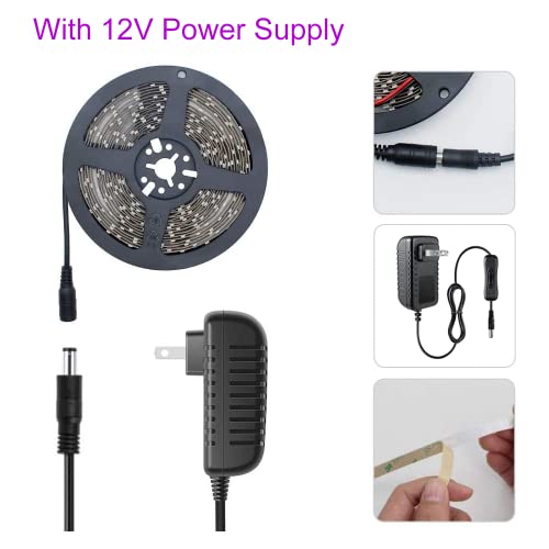 LED UV Black Light Strip Kit, 16.4FT/5M Ultraviolet Waterproof IP65 3528 300LEDs, 395nm-405nm Blacklight for DJ Bar Club Party Decor Night Fishing with 12V Power Supply - size: 12V Waterproof - 16.4 ft