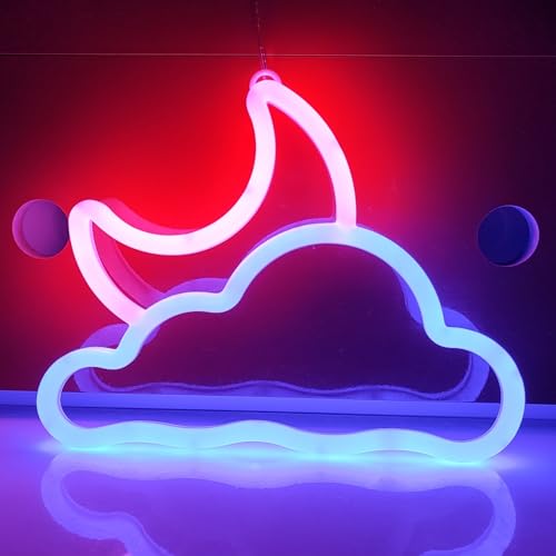 JYWJ Cloud Moon LED Neon Signs Desktop Wall Decoration Light | USB or Battery Powered, 3-AA Battery Option, Party Decoration, Business Decor Use, Desktop & Wall Mount - style: Cloud Moon