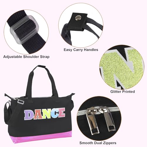 Garment Dance Shoulder Bags for Girls, Teen Dancers, Costumes, Boys | Holographic Glitter Dance Bag for Kids - color: Dance Black & Pink