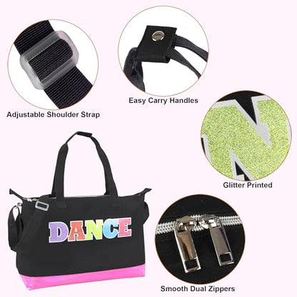 Garment Dance Shoulder Bags for Girls, Teen Dancers, Costumes, Boys | Holographic Glitter Dance Bag for Kids - color: Dance Black & Pink