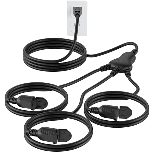 PLUGTUL 27FT Outdoor Extension Cord with Multiple Outlets | 1 to 3 Splitter Max 15FT End to Male Plug (Total 27FT) 16/3 SJTW Power Cord for Halloween Christmas, ETL Listed, Black - color: Black, size: 27FT