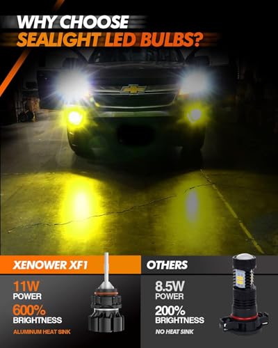 SEALIGHT 5201 5202 LED Fog Light Bulbs Yellow, 600% Brightness 5201 PS19W PS24W Fog Lights LED, 3000K Yellow Strong Penetration 5201 LED Fog Bulbs Replacement for Cars,Trucks(Pack of 2) - color: Yellow, size: 5202/5201