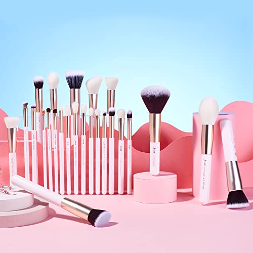 Jessup Makeup Brushes Set Professional, 25PCS Pink Premium Natural Powder Foundation Eyeshadow Blending Concealer Blusher Highlight Labeled Brushes, T290 - color: Blushing Bride
