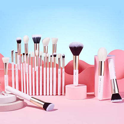 Jessup Makeup Brushes Set Professional, 25PCS Pink Premium Natural Powder Foundation Eyeshadow Blending Concealer Blusher Highlight Labeled Brushes, T290 - color: Blushing Bride