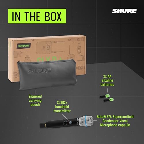 Shure SLXD2+ Handheld Transmitter with Beta87A Capsule | Handheld transmitter with Beta87A capsule, 24-bit audio, wide tuning and ShowLink control for SLX-D+ systems - style: Beta 87A Capsule