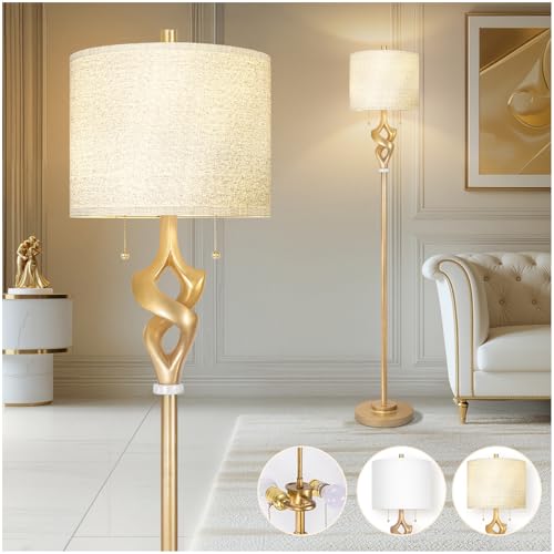 Scenekoy Sculptural Gold Leaf 65.5” Floor Lamp for Living Room Bedroom | Resin Body, Pull Chains Switch Standing Lamp, Brightness Adjustable Corner Lamp with Bulb Prefer for Home Office Bar - color: Gold Leaf