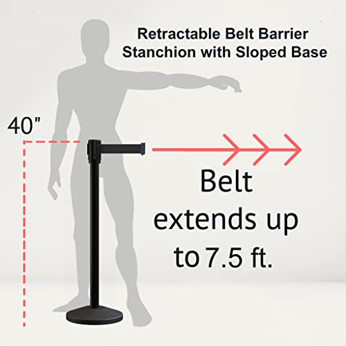 Montour Line M530 Set of 2 Retractable Belt Barrier Stanchion, Sloped Base, Black Powder Coated Post (7.5 ft Black Belt) - color: Black, size: 7.5 ft
