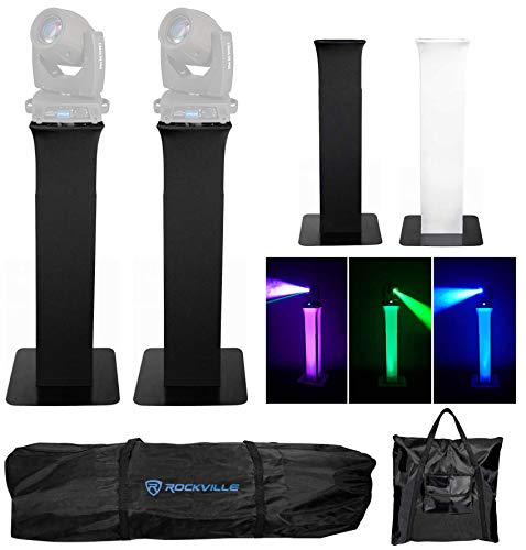 (2) Rockville RTP32B Totem Moving Head Light Stand+Black+White Scrims+Carry Bags for Epsilon E-Beam 2R Pro Hybrid Lights